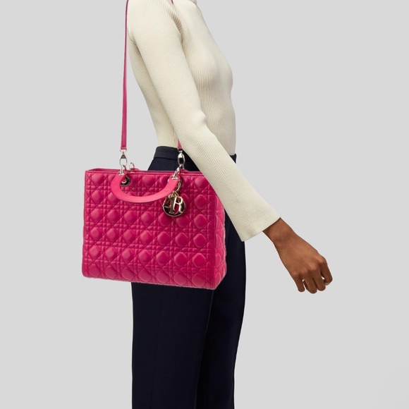 AUTHENTIC! *Barbie-Fuscia PINK* CHRISTIAN DIOR Lady Dior Cannage Lambskin - Picture 10 of 16